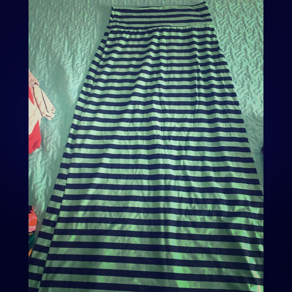 Aqua and navy stripped maxi skirt